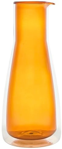 Cloudnola Double Wall Insulated Carafe, Amber Orange, 34oz For Both Hot and Cold Beverages, Handblown Borosilicate Glass Pitcher