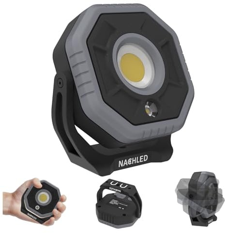 LED Arbeitsstrahler, 1600 lm akku strahler Arbeitsleuchte, Typ-C wiederaufladbar 5200 mAh, mit 360° drehbarem Magnetständer, IP65, für Autoreparatur, DIY und Wartung