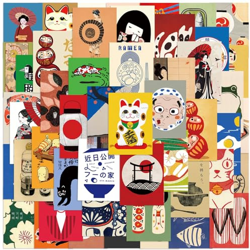 50 Pcs Japanese Poster Stickers for Phone,Guitar,Laptop,Water Bottles,Skateboard,Luggage, Japanese Simple Stickers Waterproof Vinyl,Graffiti Decorate for Teens Girls Boys Children Motivate Gift