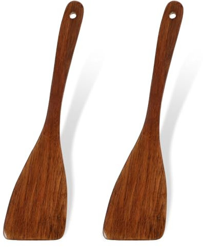 Nogeqi 2 espátulas de madera pequeñas de 33 cm para cocinar, espátulas de madera, espátulas de madera prémium, espátula de madera, espátula de cocina, espátula de madera para sartén wok
