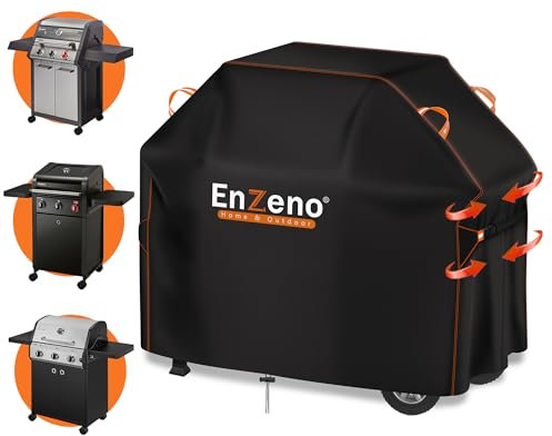 Enzeno Grillabdeckung wetterfest, 132x66x110cm Gasgrill Grillabdeckung Grill schutzhülle Staubdicht Grill Abdeckplane für Weber, Brinkmann, Char Broil - Schwarz