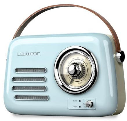 Ledwood Radio Rétro Portable Alma, FM, Bluetooth 5.3 Entrée USB, Puissance 30W - Batterie 3,7V-1500mAh - Retro Vintage - Bleu