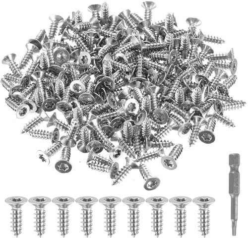 160 Pezzi Viti Autofilettanti in Acciaio Inox TORX, Set Viti per Legno e Metallo, Viti a Testa Piatta per Mobili, con Cacciavite a Bussola T10 da 50mm
