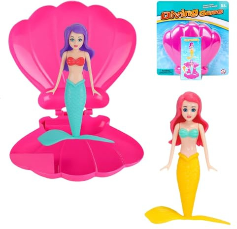 Lot de 2 jouets de piscine sirène 1 coquillage avec coquillage, jouet de plongée sous-marine pour enfants, cadeau pour tous (E1)