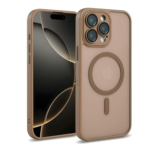 MANGAL Magnetische Handyhülle für iPhone 15 Pro Max – Robuste Schutzhülle mit Kameraglasschutz, Kompatibel mit MagSafe und kabellosem Laden - Gold Beige