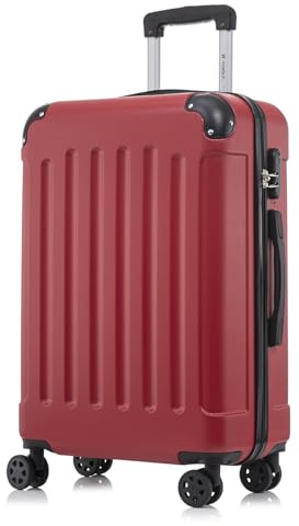 YONSLY Koffer Suitcase L Rot, Trolley Reisekoffer, Rollkoffer Handgepäck mit 4 Rollen 360°, Hartschalenreisekoffer, Zahlenschloss, Weicher Gummigriff