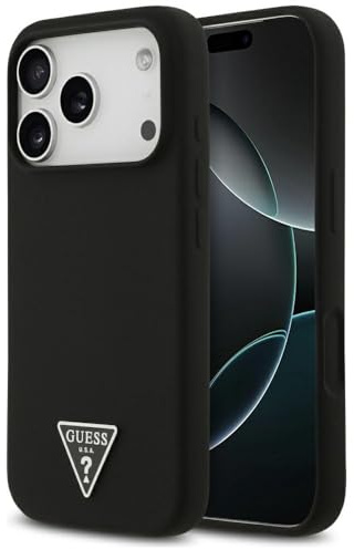 CG MOBILE Guess Silicone Triangle Logo Compatible with MagSafe Case for iPhone 17 Pro (Black)