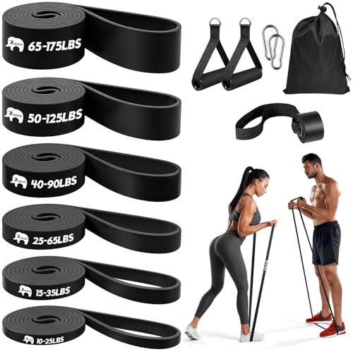 Elastici Resistenza, Elastici Fitness Set con 6 Livelli di Resistenza, Bande Elastiche con Borsa, 2 Maniglie, Gancio alla Porta, per Allenamento, Stretching, Pilates, Powerlifting