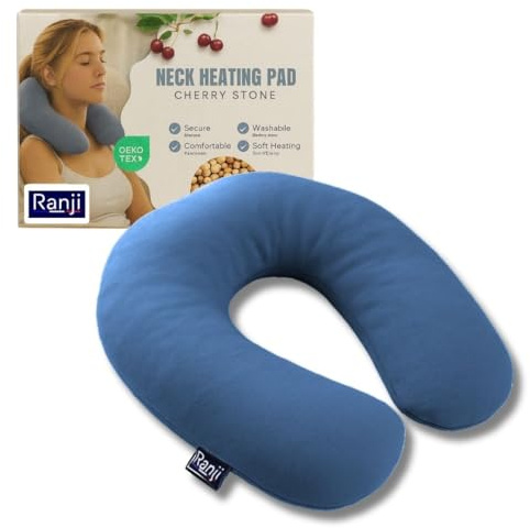 RANJI Coussin Chauffant Noyaux de Cerise Micro-Onde – Bouillotte Cervicale & Épaules Sans Eau | Coussin Chauffant Cervicales | Coussin Noyaux Cerises Naturel & Lavable (Bleu)