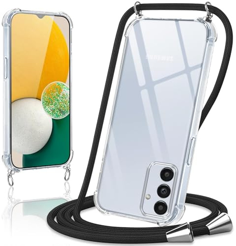 Micnkifo Handyband Hülle mit Band für Samsung Galaxy A52, Necklace Handyhülle mit Kordel Schutzhülle für zum Umhängen, Transparent TPU Case Stoßfest Kratzfest Silikon Cover mit Kette, Schwarz