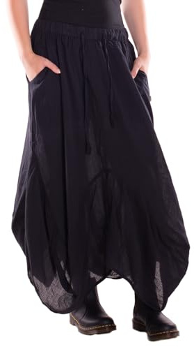 Vishes Langer Rock Damen Asymmetrisch Ballonrock Baumwolle Taschen - Alternative Mode schwarz