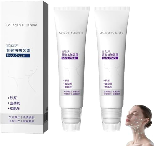 2026 Collagen Neck Upgraded Neckcream, Magic Collagen Fullerene Neck Cream, Tighten and Lift Firming Neck Cream for Crepey Skin, with Five Rollers, Reduces Wrinkles & Double Chin (2pcs)
