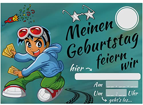elauelue Einladungskarten Kindergeburtstag Jungen - Coole Einladung zum Geburtstag für Jungs - Party Geburtstagseinladungen Kinder - Geburtstagskarte Junge - Jahre, Text ausfüllbar - 15 Karten