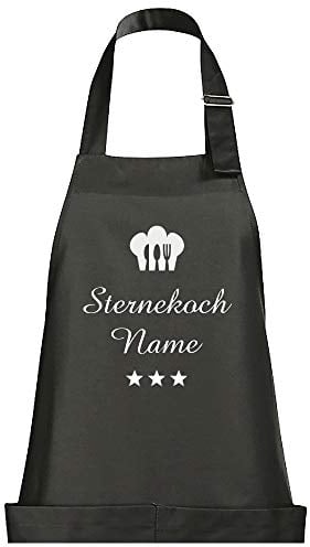 Schnoschi Küchenschürze Dunkelgrau mit Wunschnamen bestickt