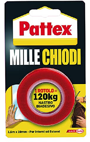 Nastro Biadesivo 'Mille Chiodi' Trasparente, Super Potente Per Fissare In Modo Semplice, Pulito E Duraturo Diversi Materiali Come Legno, Vetro, Pietra, Metallo. 1 Rotolo = 120 Kg.