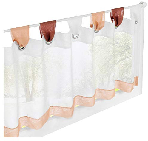 1er-Pack Scheibengardine Voile Transparent Raffrollo Bunt Kleine Kaffee Vorhang (HxB 60x180cm, Kaffee)