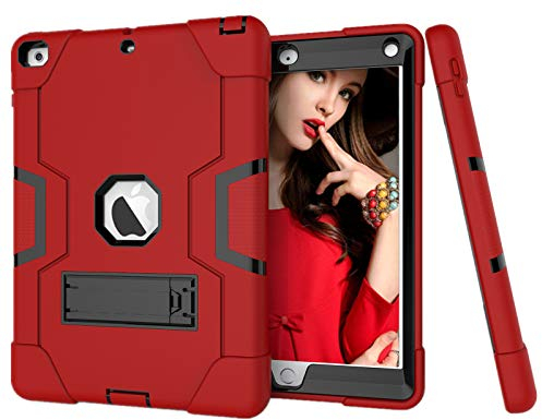 HyFone Hülle für iPad 6/5 9.7 Zoll 6./5. Generation 2018/2017, Robust Stoßfest Schutzhülle, A1893 A1954 A1822 A1823, Rot/Schwarz