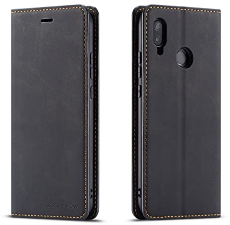 QLTYPRI Hülle für Huawei P20 Lite, Premium Dünne Ledertasche Handyhülle mit Kartenfach Ständer Flip Schutzhülle Kompatibel mit Huawei P20 Lite - Schwarz