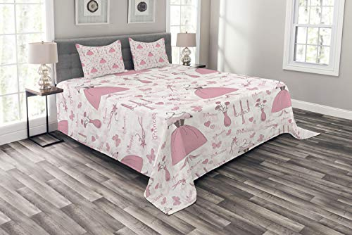 ABAKUHAUS Rosa Tagesdecke Set, Prinzessin Mystic Kerzen, Set mit Kissenbezügen Sommerdecke, für Doppelbetten 264 x 220 cm, Hellrosa Weiß Puder Rosa
