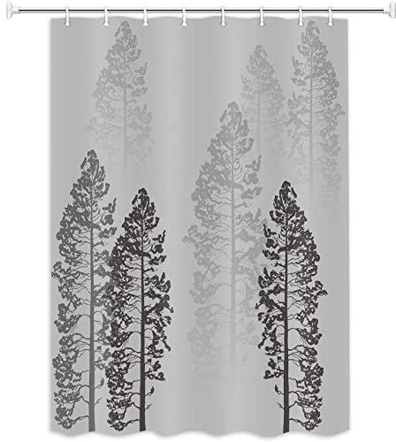 JAWO Forest Wohnmobil-Duschvorhang, Nebelwald, Bäume, Landschaft, Stoff, Duschvorhang für Wohnmobile, Anhänger, Camping, Badezimmer, 119 x 162 cm, Grau