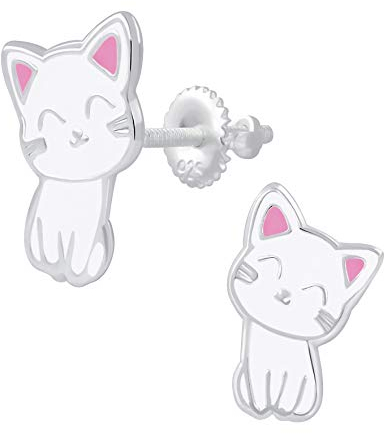 Orecchini a vite con gattino, in argento Sterling 925, Argento