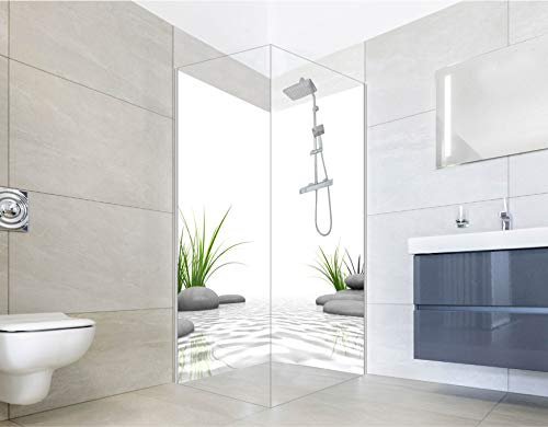 NORILIVING Duschrückwand Fliesenersatz Dusche 90x200 cm Motiv Zen Steine Gras | Duschwand ohne Bohren 2 teilig | Wandverkleidung Bad Aluverbundplatte 3 mm