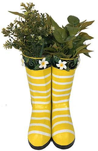 Primus Hanging Pair of Wellies Metal Planter, Yellow, 25cm x 22cm x 29cm