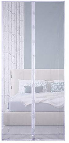Qemsele Magnétique Moustiquaire Porte Automatique Rideau, Moustiquaire à Fermeture Aimantée, 210cm x90 cm Kit d'Installation Complet, Punaises et Bande Adhésive Inclus (150x220cm, Blanc)