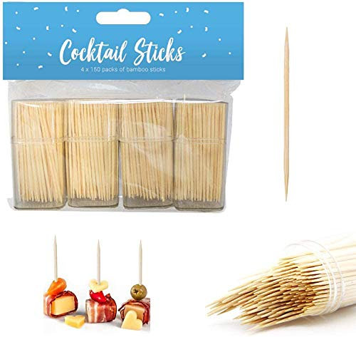 Party Bamboo Cocktail Sticks, 4 Pack of 150 Pieces (6.8 cm) - Natural Brown Design, Perfect for Parties & Celebrations