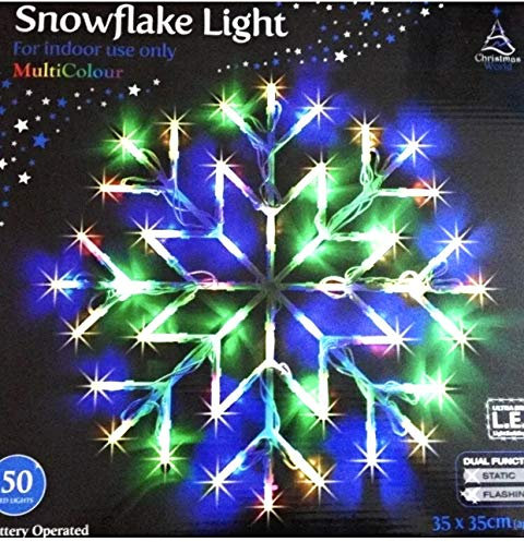 Christmas 50 LED Snowflake Light Multi Coloured Flashing Silhouette Home Window Xmas Festive Decoration Flashing Lights - New Year Light Up Party
