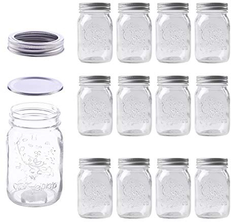 MEETOZ Mason Jars 17 oz With Regular Lids and Bands, Ideal for Jam,Dishwasher Safe Mason Jar for Fermenting, Kombucha, Kefir, Storing and Canning Uses, Clear- Set of 12 (Type A)