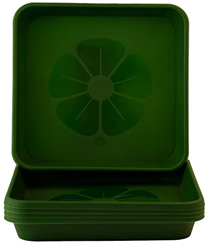 Home Garden Ornaments Sottovaso Quadrato Verde Scuro 29x29cm Set da 5 - Sottovasi Quadrati - Sottovasi Plastica Resistente - Sottovasi per Piante da Interno (29x29cm, Verde Scuro)