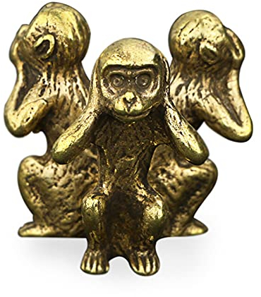 Aouln DREI Affen Figur,Vintage Massives Kupfer DREI Affen Bronze Skulptur Wohnkultur Bronze Affen Figuren Miniaturen Schreibtisch Dekor