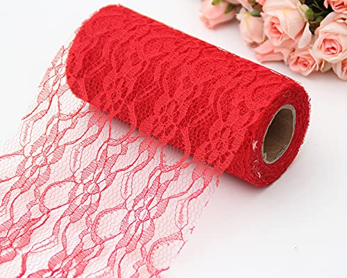 Spitze Tischläufer Tischband Tischdecke Küche Esstisch Dekoration Tischdeko für Hochzeit Geburtstage Tischdekoration Kommunion Weihnachten Herbst Braut & Baby Dusche Tabletop Dekor,Rot 15cmx9m