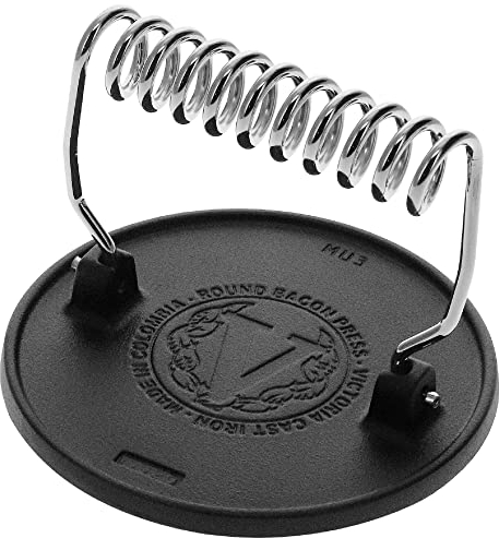 Victoria Burger Smasher Gusseisen Burgerpresse 16,5cm, Professioneller Fleischpresse fur Grill, Vorbehandelt für Antihaft PTFE-frei, Hitzebeständiger Griff