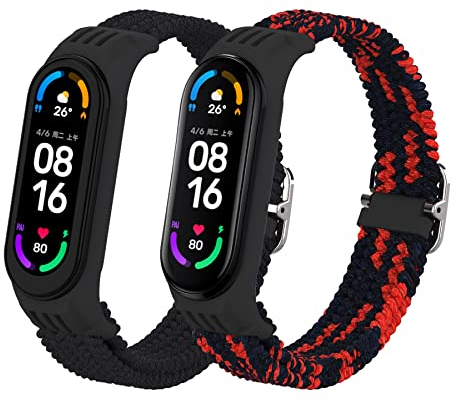 SenMore 2 Stück Nylon Armband Kompatibel mit Xiaomi Mi Band 6/5/4/3, Elastisches Verstellbares Nylon Geflochtenes Armband für Xiaomi Mi Band 6/Mi Band 5/Mi Band 4/Mi Band 5