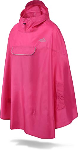 normani Unisex Regenponcho - Wind und Wasserdicht mit Bauchtasche, 3M Refelktoren und seitlichen Eingriffen Farbe Pinke Größe L-XL