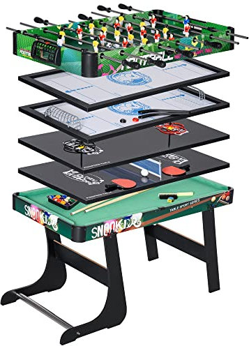 HOMCOM 6 in 1 Faltbarer Multispieltisch für Kinder ab 7 Jahren Billardtisch Tischspiele Tischfußballtisch Tischtennistisch Tischtennis Tischtennisplatte Tischtennisplatte Ping Pong Pitching Hoop