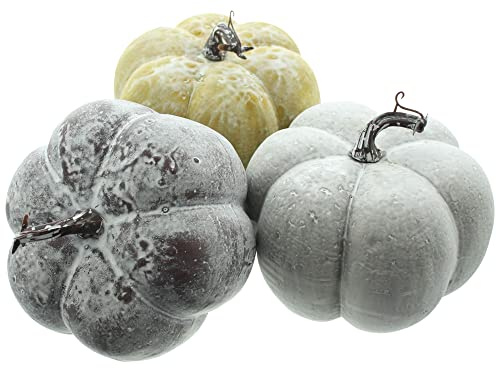 FRANK FLECHTWAREN Kürbis Cucurbita, 3er Set, Herbstdeko, detailgetreu gearbeitet, Kunststoff, Maße: Ø 15 x 14 cm