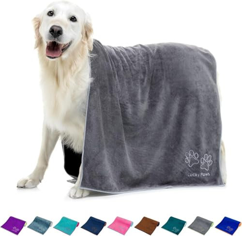 Lucky Paws® Hundehandtuch - 140x70cm XL Hundehandtuch extra saugfähig - schnell trocknend, luxuriös weiches Hunde Handtuch Hundebesitzer & Hunde Zubehör (1er-Pack, grau/Silber)