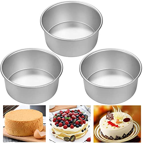 EGEN Aluminum Round Cake Tin Baking Pan Fixed Base, Non-Stick Wedding Christmas Birthday Cake Baking Tin Round Cake Pan Set (6Inch-3Pcs)