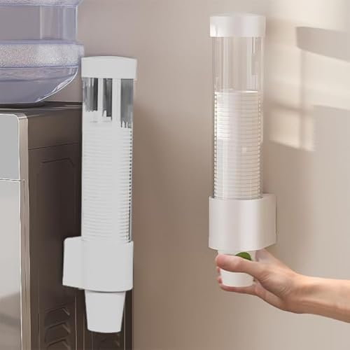 DEWIN Becherspender mit Wandmontage, 60-80 Pappbecher-Spender One Touch Button, Kunststoff Einwegbecherhalter für Büros, Privathaushalte und Restaurants