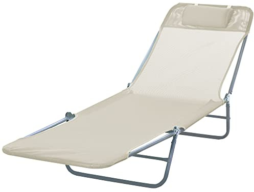 Outsunny Folding Sun Loungers for Garden Texteline Beige