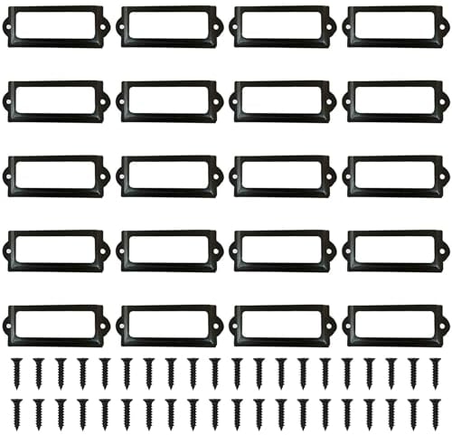 HAOBIN 20 StüCk Metall Etikettenhalter Etikettenrahmen Label Halter 83 X 32 Mm Etikettenhalter Regal Metall Etikettenrahmen Label Aktenschrank Mit Schraubetikettenrahmen, BüRokommode, BüCherregal