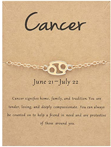 LODMLOER Sternzeichen-Sternbild-Armband, Luxuriöses Personalisiertes Goldkarten-Armband, Damen/Herren-Horoskop, Himmlische Astrologie, Damenmodeschmuck, Geburtstagsgeschenk, Krebs, 18 cm