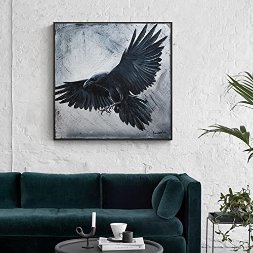 HOLEILUCK Schwarzer Rabe von Odin, fliegendes Gemälde, Leinwanddruck, Wandkunst, Poster, mystische Kreatur, Bild für Wohnzimmer, Heimdekoration, 92 x 92 cm, ungerahmt