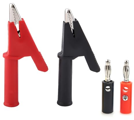 2 Stück Krokodilklemmen 2 Stück 4mm Bananenbuchse,vollisolierte Krokodilklemmen mit 4mm Bananenbuchse Kupfer Federzwingen Bananenstecker für Messleitungen Multimeter Kabel elektrische Prüfung
