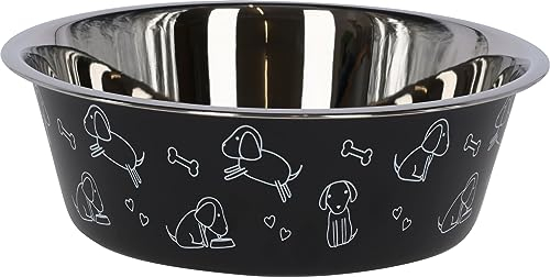 Kerbl Pet Cuenco de acero inoxidable, aprox. 4000 ml, color negro con diseño