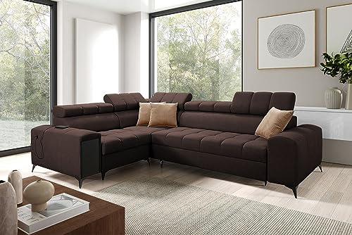 All4All Ecksofa mit Schlaffunktion Gonti II 280x204 cm - Schlafsofa mit Bettkasten - Sofa in L-Form - Wohnlandschaft Klein - Eckcouch - Seite Links - Braun - Gewebe - Modern 26