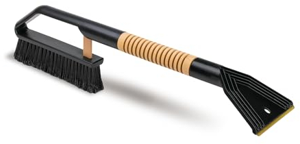 ToM PaR Bürste und Schaber | 2-in-1 Schneebürste und Eiskratzer | 50% Naturborsten | Holz Griff | Klinge aus Messing | Kratzer für dünnes | Kältebeständiger Kunststoff | Länge: 55 cm